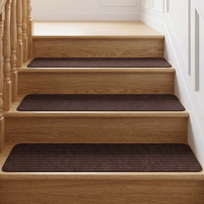 Indoor Carpet DCFE0DFD0CB040119465970B544E2646 15 Pack, 8 x 30 Inch Non-Slip Step Mats, Machine Washable and Reusable, Trim-to-Fit Brown Stripe