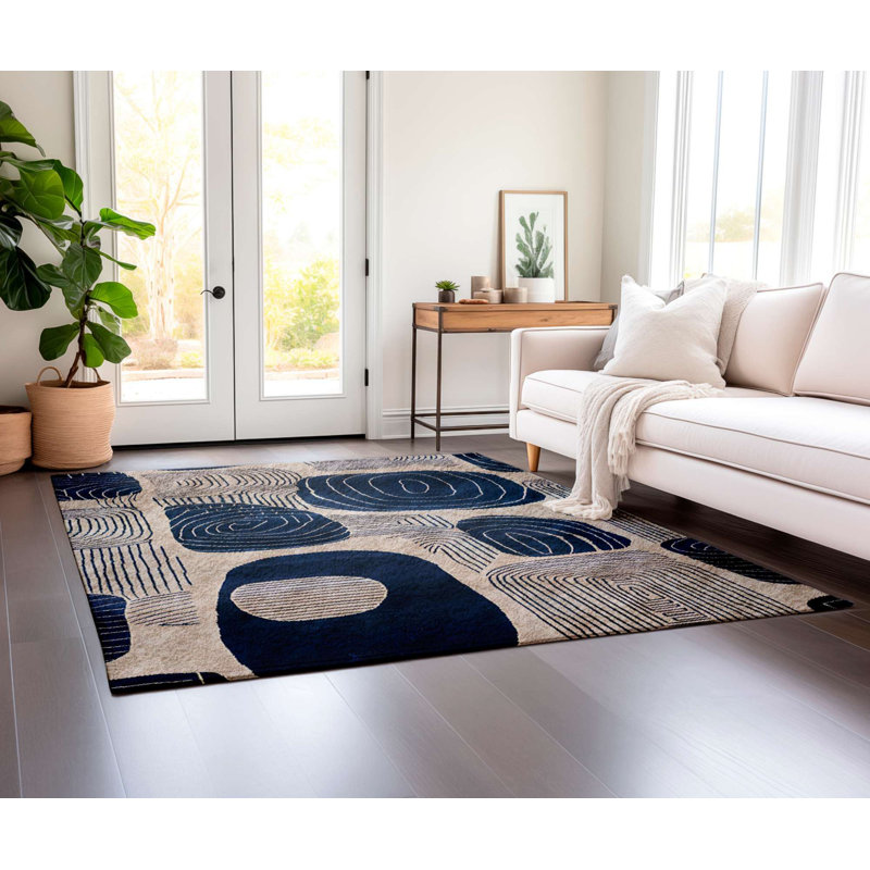 Non-Slip Area Rug, 2.6 x 4.9 ft, 60% Cotton & 40% Polyester | Machine Woven, Digital Print, No Pile, 0.3 in Thick | Easy to Clean, Stylish Design for Living Room & Bedroom | Durable & Comfortable