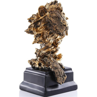 Statue en grès - Le roi des bêtes - Statue pour la maison / bureau / salon, grandes figurines de collection, meilleur cadeau pour l'homme, couleur dorée