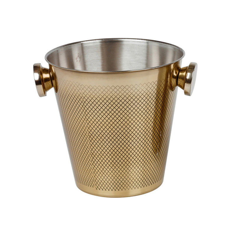 URBNLIVING Gold Metal Barware Set Cocktail Shaker Ice Bucket Wine Cooler Tongs Double Wall - Champagne & Wine Bottle Cooler