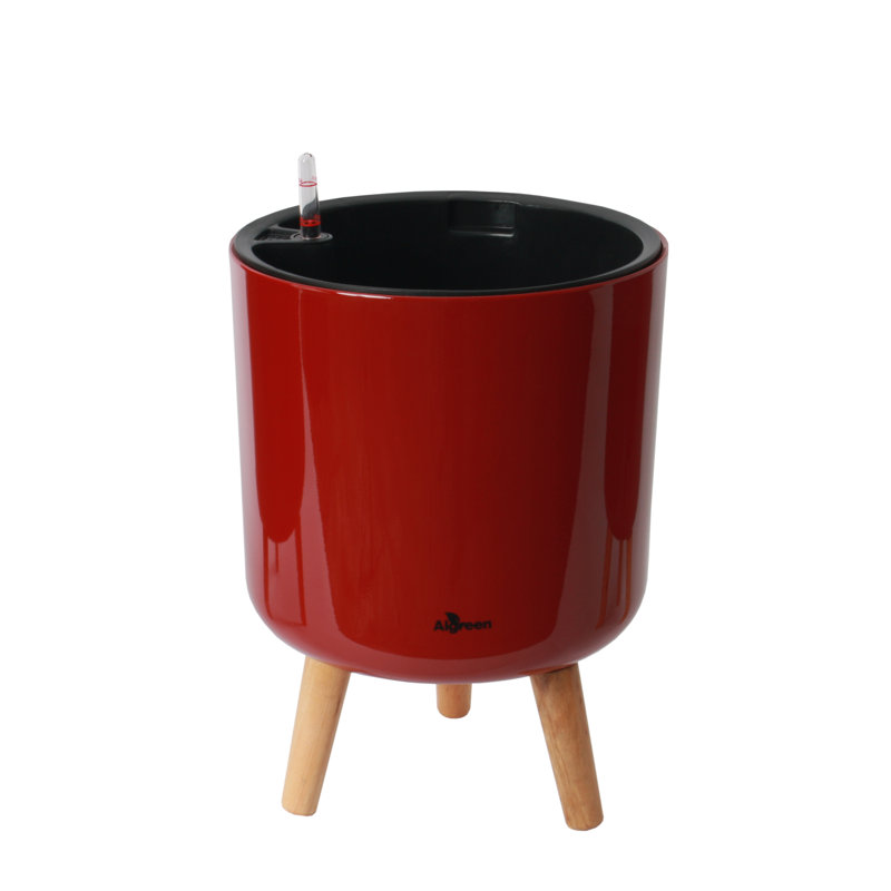 Modena Self-Watering Planter with Stand, 15"H x 11.4"W x 11.4"D, Red
