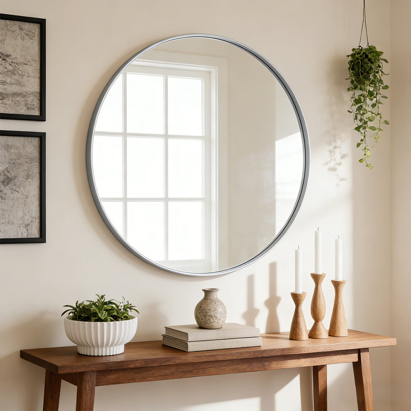 Miroir de salle de bain Morena, 36" x 36", Argent brossé