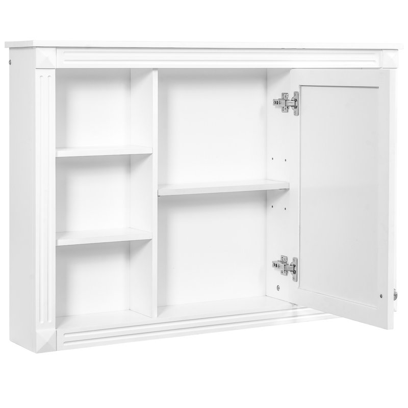 Armoire de rangement murale de salle de bain moderne de 42 po, miroir inclus, solution polyvalente, charnière de porte, 5 tablettes et plus, blanc pour amélioration