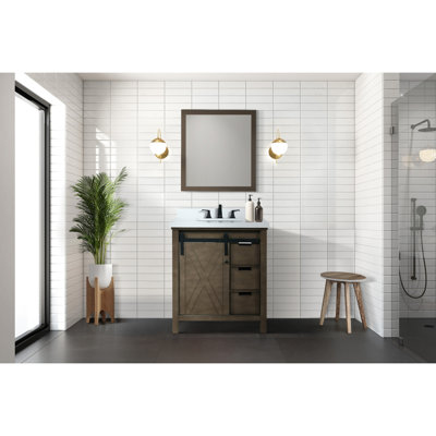 Meuble-lavabo brun rustique de 29,5 po de largeur avec 28 miroirs, espace de rangement intérieur, tiroirs et tablette, une armoire de salle de bain d'une largeur de 30 po facile à assembler, trois préinstallés