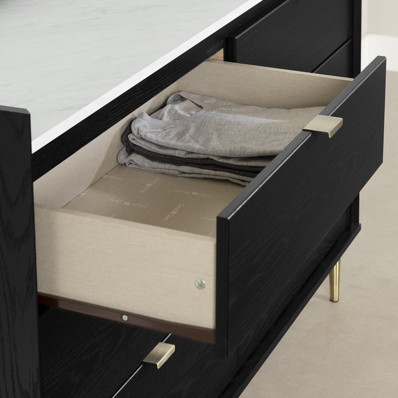 Hype 6-Drawer Dresser, Black Oak/Faux Carrara Marble/NotSturdy
