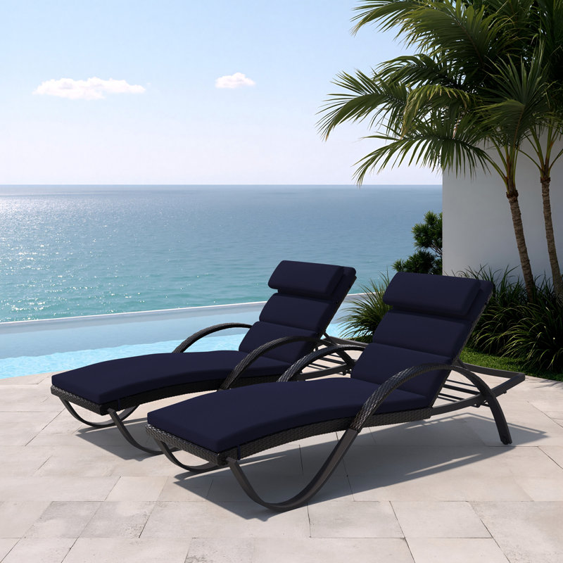 Fionnula Powder Coated Aluminum Reclining Patio Chaise Lounge Set, Canvas Navy Sunbrella® Canvas