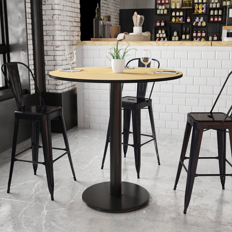 Plateau de table rond en stratifié de 24 po avec base de bar ronde de 18 po Jamey, H 43,12 po x l 42 po x L 42 po, Naturel