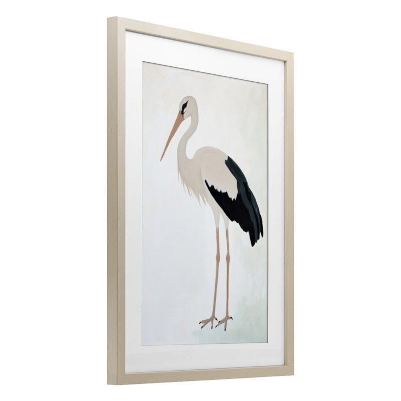 «Minimalist Stork Simplicity», reproduction sous verre encadrée, design par Sissi et Seb, H 20 po x l 14 po