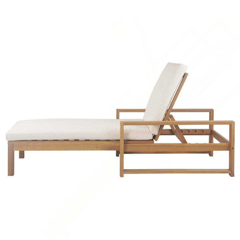 Outdoor 5-Position Chaise Lounge With Cushion & Adjustable Backrest For Backyard, Pool, Deck, And Lawn, Light Teak