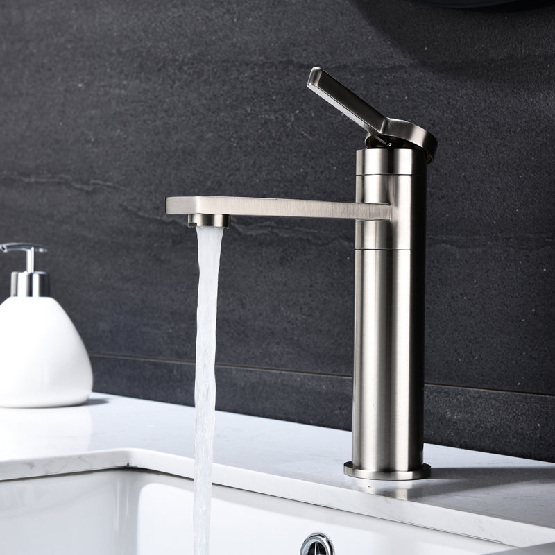 Single Hole Bathroom Faucet, Brushed Nickel, Stainless Steel, Spot- Finish, Resists Water Spots And Fingerprints, Easy To Use With One, Rounded Lines Design Nickel Handle, Surface Cleanliness, One