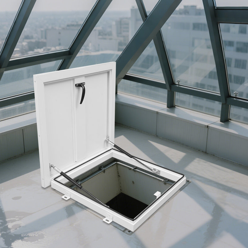 Heavy-Duty Roof Access Hatch Aluminum Alloy Security Hatch, White, 24.4" W x 24.4" H