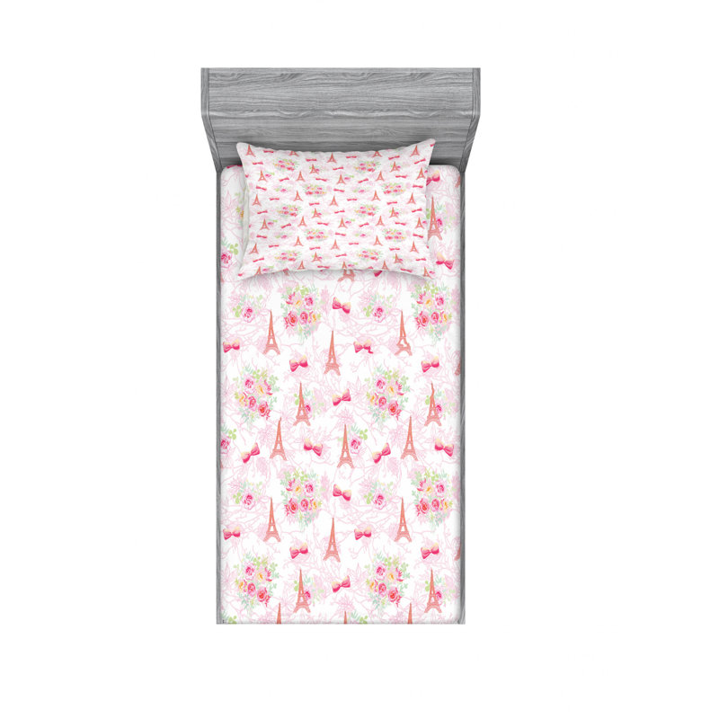 Microfiber Floral Sheet Set, Twin Sheet Set + Fitted Sheet + 1 Pillowcase