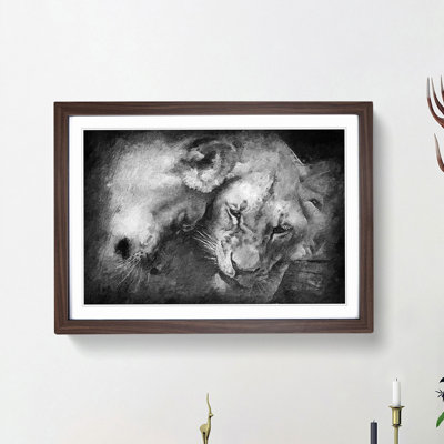 Two Snuggling Lions - Picture Frame Painting Print