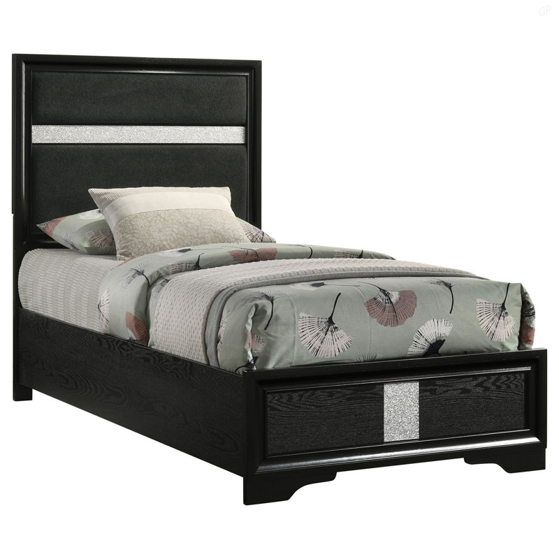 Lit simple à panneau tapissier noir, Black
