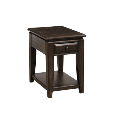 Chairside Table With Stylish Storage - Solid Wood + 27.02 In Height One Drawer Side Mounted Guides Dark Finish Compact
