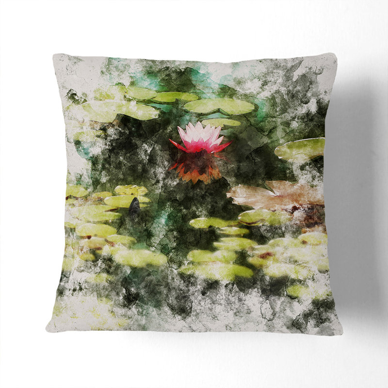 Pink Water Lily Flower Vol.1 Scatter Cushion, Black, 40cm H x 40cm W x 15cm D