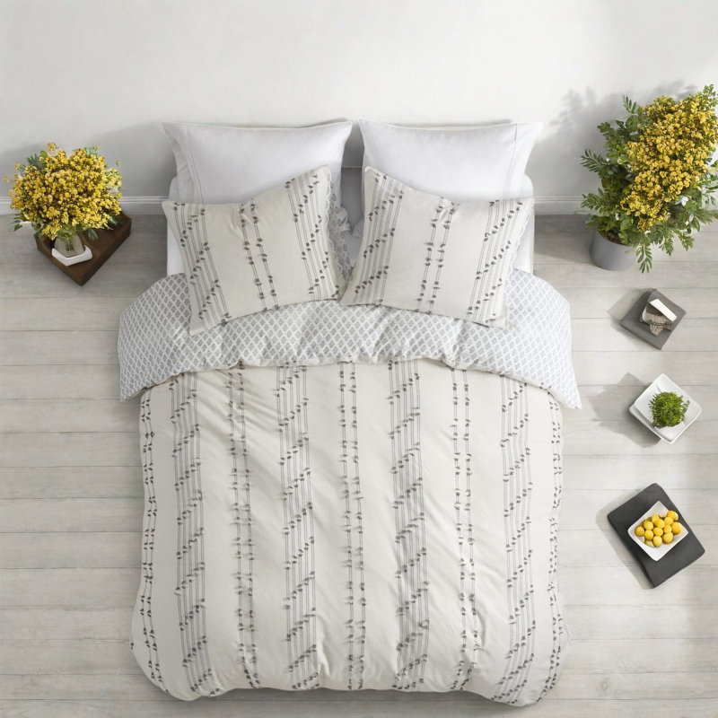 Ensembles de literie en jacquard de coton de qualité supérieure, double / grand, conception réversible pour chambre à coucher moderne