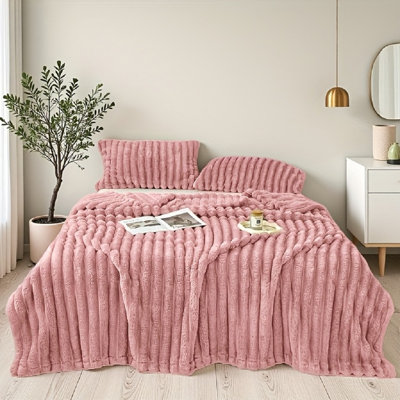 Jeté en peluche côtelé 50 po x 60 po, jeté léger en molleton non encombrant de 1,5 lb, couverture texturée décorative pour canapé, canapé et salon, décoration intérieure toutes saisons