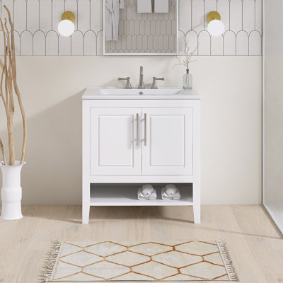 Meuble-lavabo simple avec comptoir en céramique