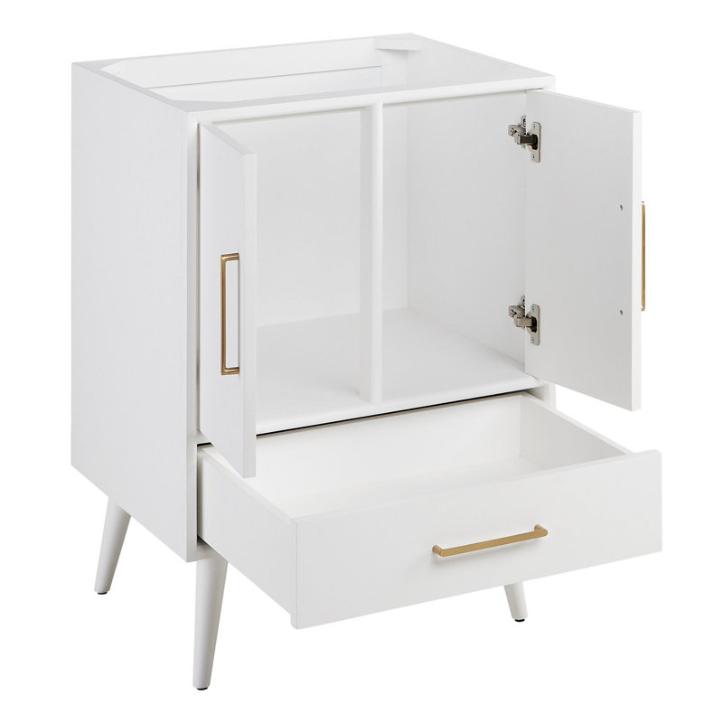 Ensemble de meuble-lavabo simple 24 po avec lavabo encastré rectangulaire Novak, Quartz blanc plume, Blanc, 8 po