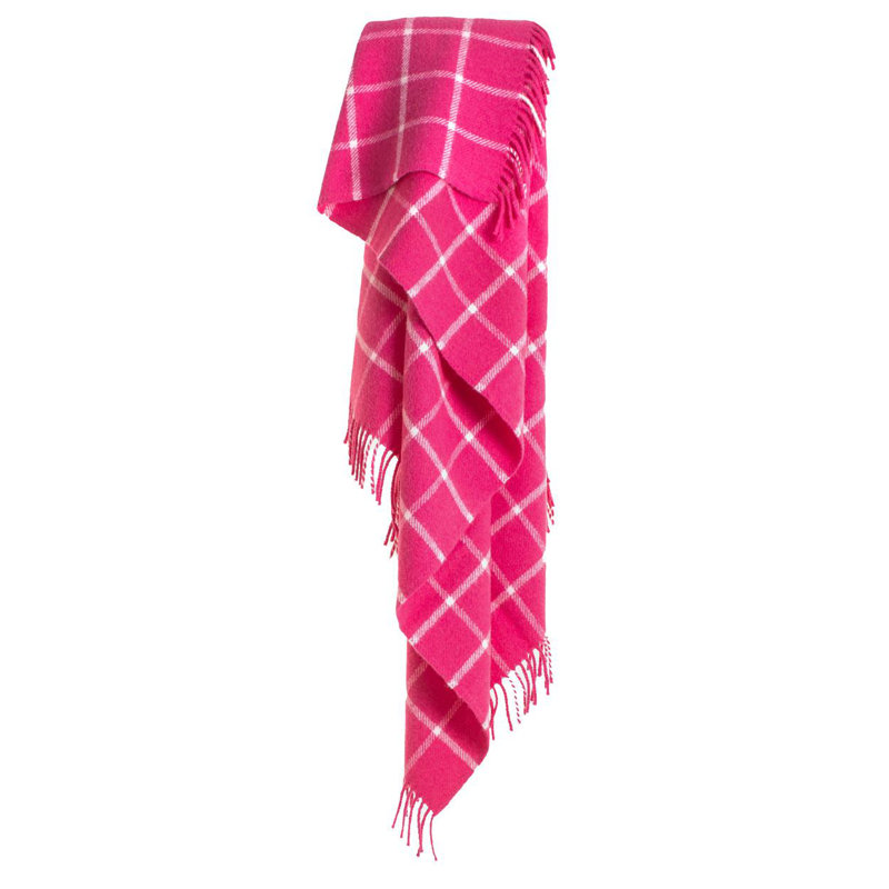 Lifestyle Chequered Check Throw Blanket with Fringe, Pink