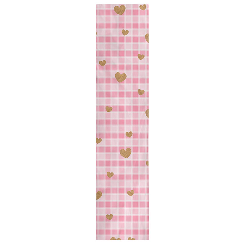 Chemin de table fête du saint-valentin hole hol, L 72 po x l 16 po, Rose / gris foncé, Mélange de coton