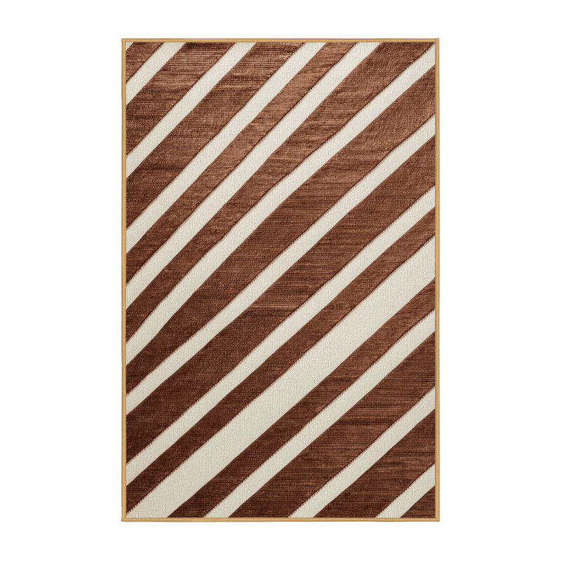  Tapis ivoire lavable rayé en cuivre, Rectangulaire 3 pi x 5 pi