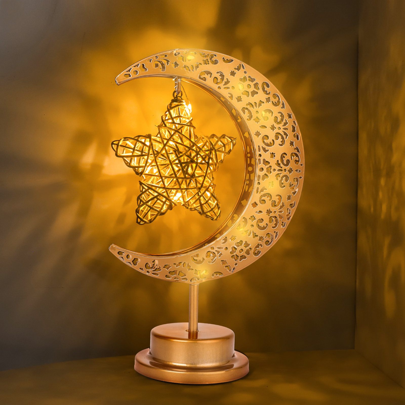HEDAQI Cordless Battery Operated Crescent Moon Star LED Table Night Light | Wayfair