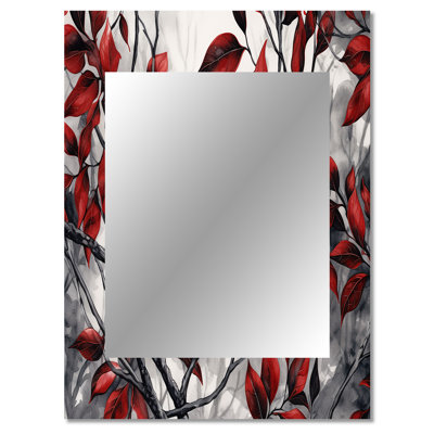 Red Grey Leaves On Tree VI - Floral Mirror, Traditional Decorative Wall Mirror, Printed Metal Art