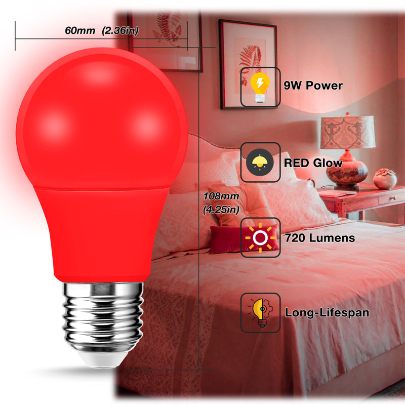 9 W (équivalent à 60 W), ampoule DEL A19 à intensité variable, culot E26 rouge / moyen (standard)