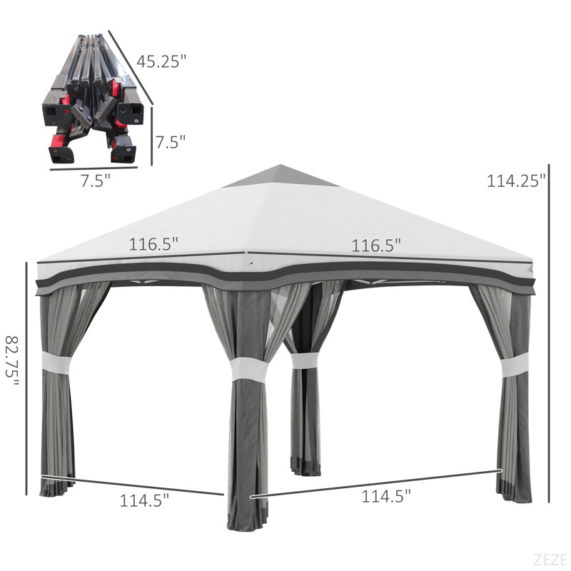 Outsunny 10' X 10' Pop Up Canopy Tent With Netting, Instant Tents For Parties, Height Adjustable, With Wheeled Carry Bag And 4 Sand Bags For Outdoor, Garden, Patio