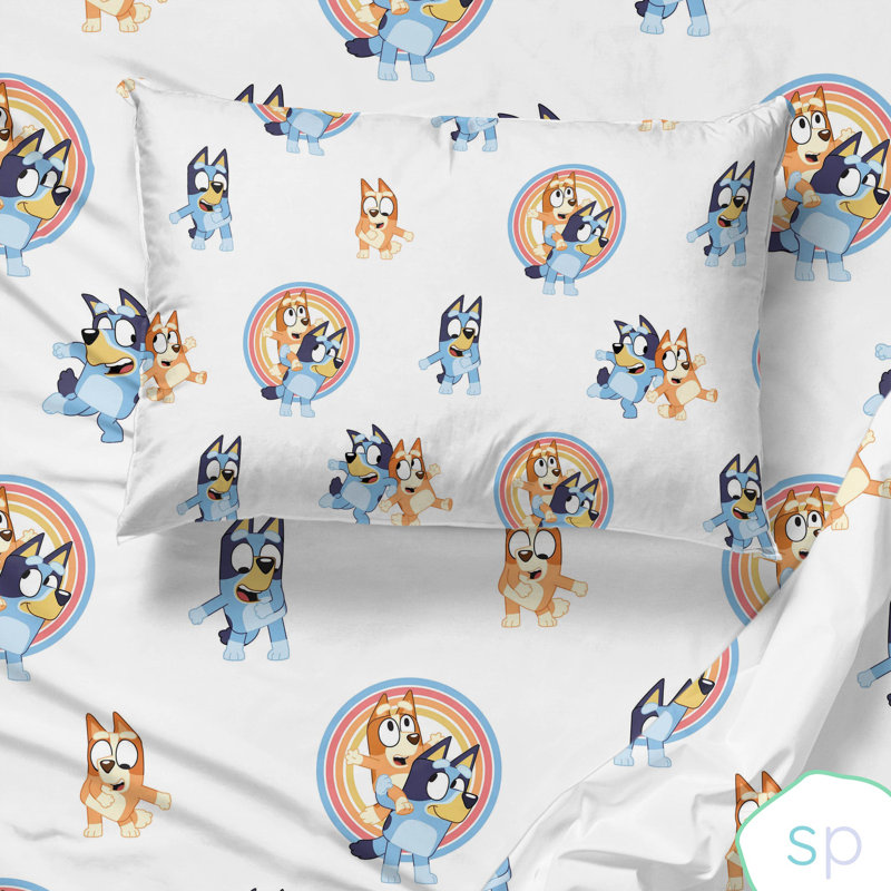 Saturday Park Bluey Rainbow 100% Organic Cotton Sheet Set, Twin Sheet Set with 1 Pillowcase