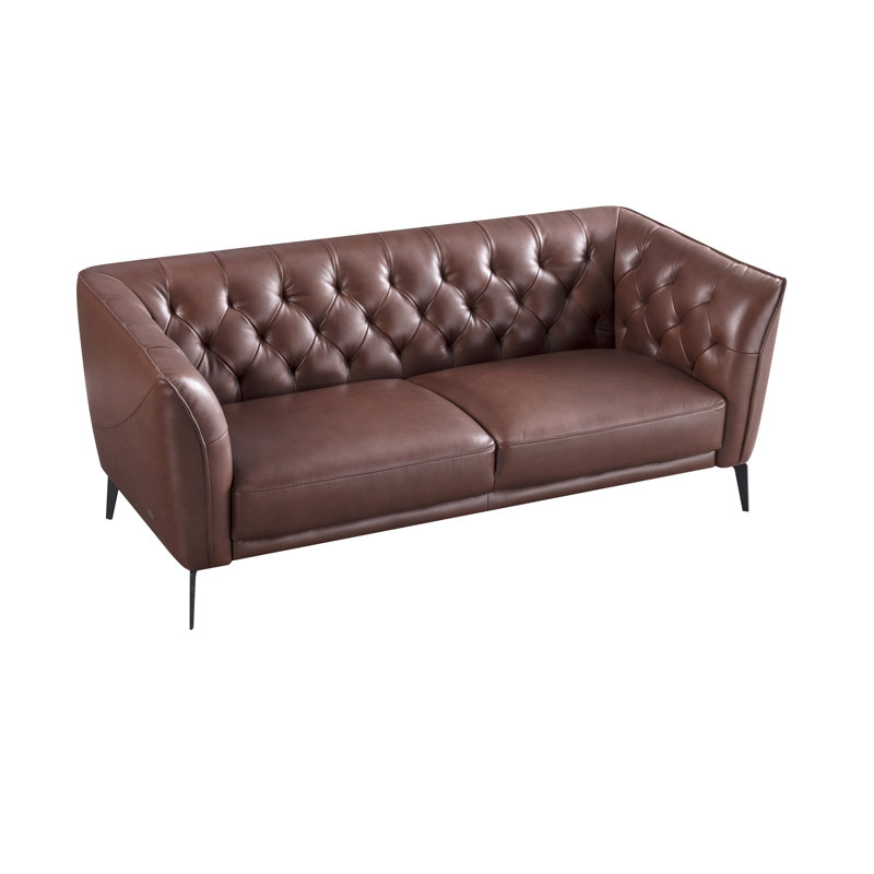 Canapé à accoudoirs évasés en cuir 76,5 po Bustleton, Similicuir brun