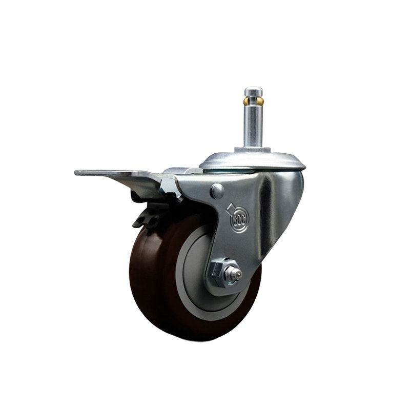 urethane Swivel Stem Caster with Total Lock Brake, Maroon