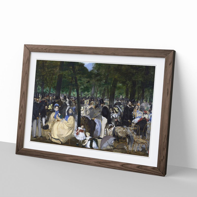 Music in the Tuileries Gardens by Edouard Manet - Picture Frame Painting, 27cm H x 36cm W x 2cm D, Walnut Framed