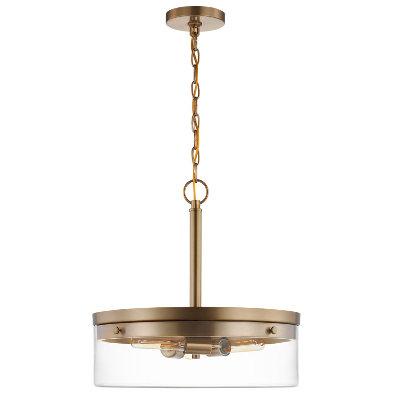 Luminaire suspendu tambour unique et remarquable à 3 lumières Fultonville, Doré