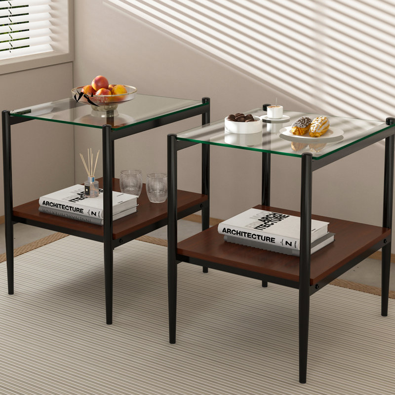 Table de bout de 19,1 po x l 21,53 po, en verre trempé et transparent pour salon moderne et fonctionnel