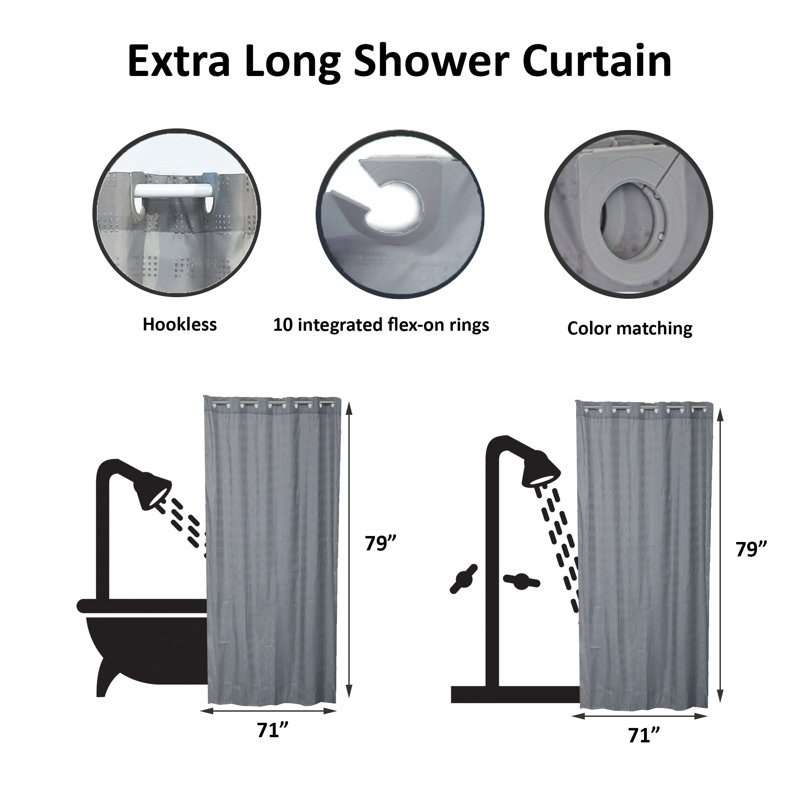 Rideau de douche cubique sans crochet extra long en polyester, Gris
