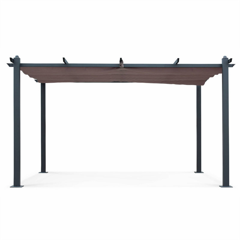 Condate: Aluminium Pergola 3x3m with Sliding Retractable Canopy, 227cm H x 305cm W x 298.5cm D, Brown