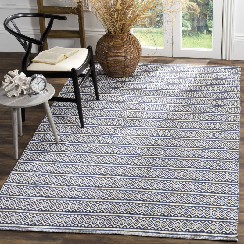 Tapis rayé en coton tissé à la main Melaina, Rectangle de 5 pi x 8 pi