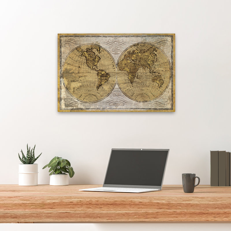 Worldwide I - Brown Continents Globe gris, H 24 po x l 16 po