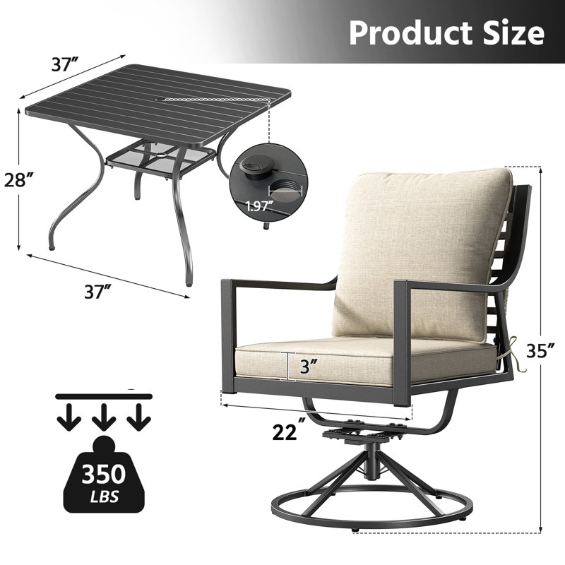 5-Piece Outdoor Patio Dining Set With 4 Swivel Chairs & 1 Square Table – Bistro Set For Garden, Deck, Backyard, Porch