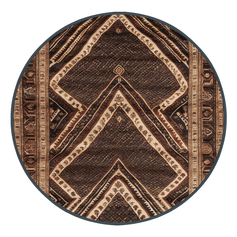 Tapis persan noir lavable à la machine, Rond 3 pi