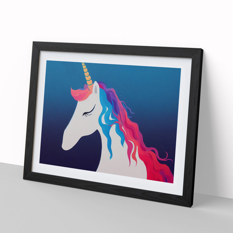 XH1022-2484X Cute Unicorn Abstract - Single Picture Frame Print, Black, 46cm H x 64cm W x 2cm D