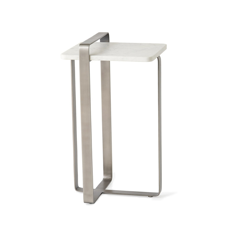 Marble End Table, White/Gray