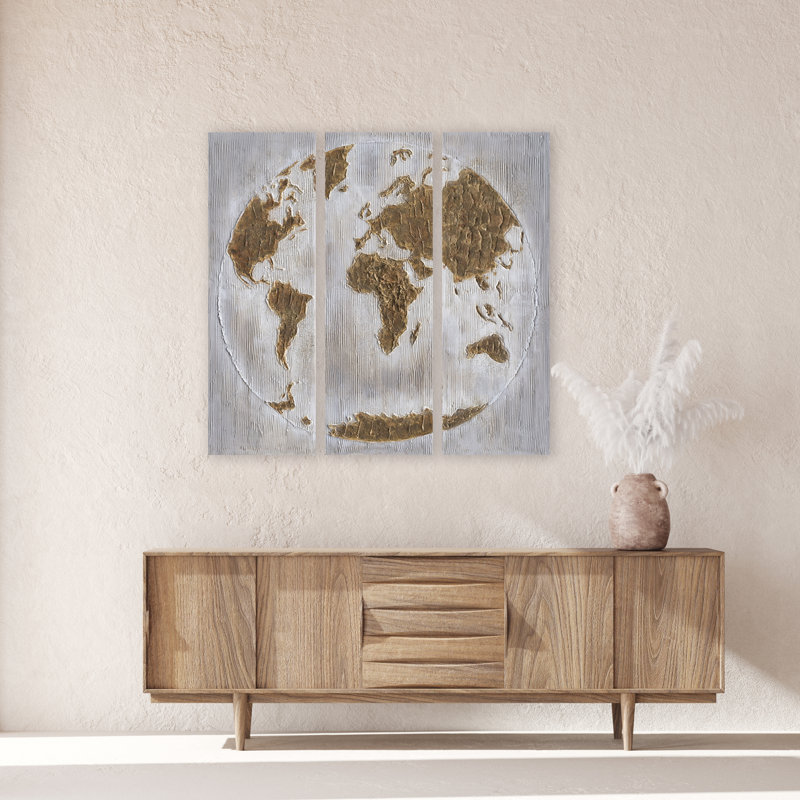 La carte du monde - peinture sur toile tendue 3 pièces