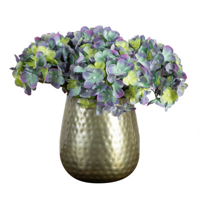 11 po Arrangement d'hortensias artificiels dans un vase en métal