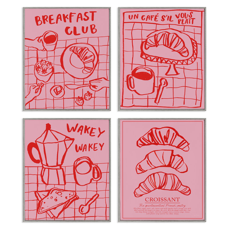 Ensemble de giclées encadrées roses et rouges pour petit déjeuner 4 pièces, design par Jenaya Jackson, H 20 po x l 16 po