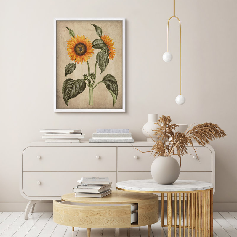 "Tournesols, œuvre d'art rustique, affiches encadrées, petit art mural", H 10 po x l 8 po, Blanc