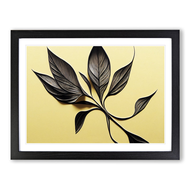 Art Deco Leaves - Single Picture Frame Print, 25cm H x 34cm W , Black